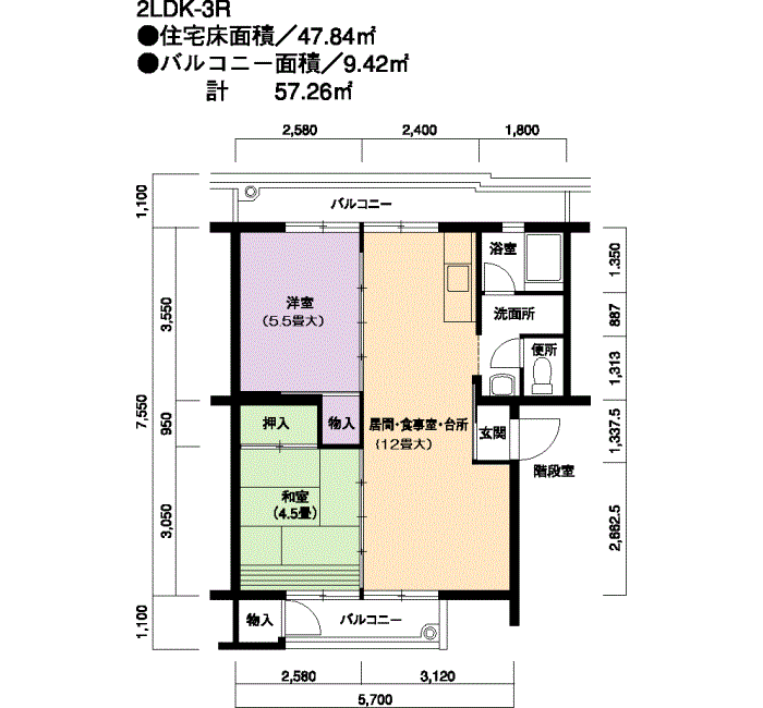110号棟401号室 間取り