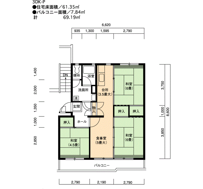 610号棟101号室 間取り